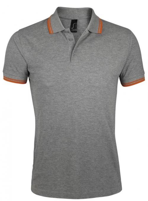 Рубашка поло мужская Pasadena Men 200 с контрастной отделкой, серый меланж/оранжевый, размер S