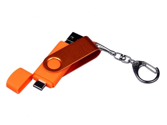 USB 2.0/micro USB/Type-С- флешка на 16 Гб 3-в-1 с поворотным механизмом