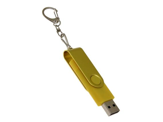 USB 2.0- флешка на 16 Гб с поворотным механизмом и дополнительным разъемом Type-C