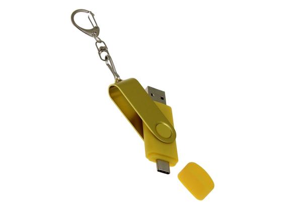 USB 2.0- флешка на 16 Гб с поворотным механизмом и дополнительным разъемом Type-C