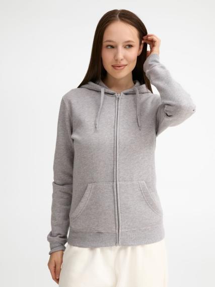 Толстовка женская на молнии с капюшоном Seven Women 290, серый меланж, размер XL