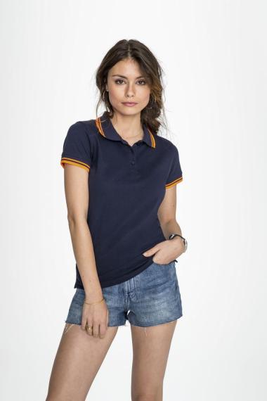 Рубашка поло женская Pasadena Women 200 с контрастной отделкой темно-синяя с белым, размер M